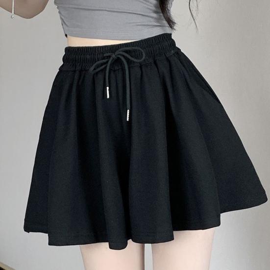 Women Summer Shorts Elastic High Waist Adjustable Drawstring Casual Shorts with Pockets Solid Color Wide Leg Shorts