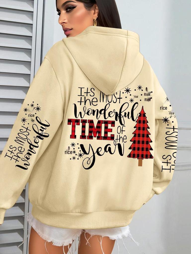 Women's Creative Christmas Tree Print Hoodie - Casual Loose Autumn Pullover