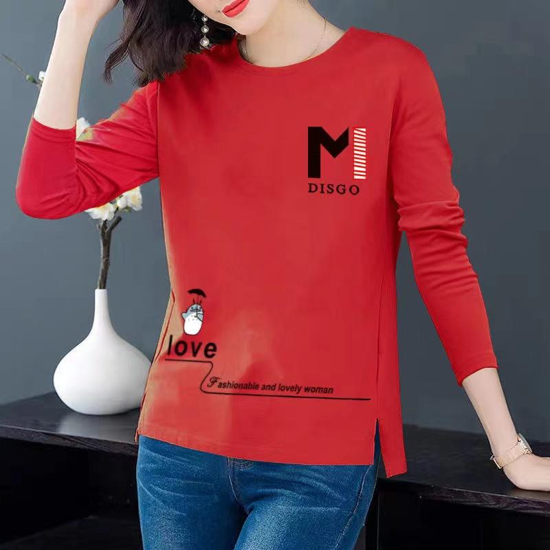 Ladies' Casual Long Sleeve Crew Neck Letter Printed T-Shirt