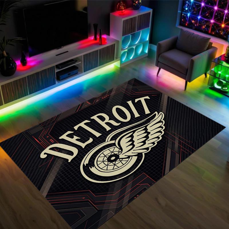 Detroit Red Wings Design Crystal Velvet Carpet Cozy Non?Slip Printed Rug For Bedroom Living Room Entrance