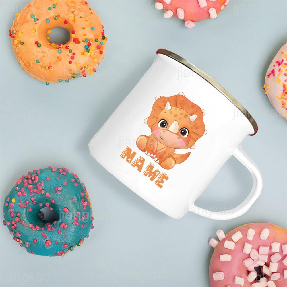 Personalized Kids Mug Hot Chocolate Custom Dinosaur with Name Cup for Boys Girls Handle Mugs Birthday Party Favors Children Gift
