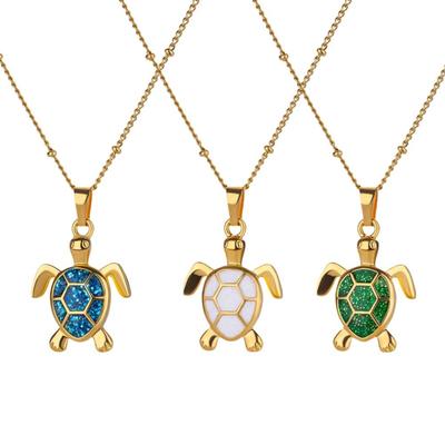 Vysoce kvalitní roztomilý choker náhrdelník z nerezové oceli se speciálním přívěskem želvy Trendy řetízek s korálky Neformální doplněk
