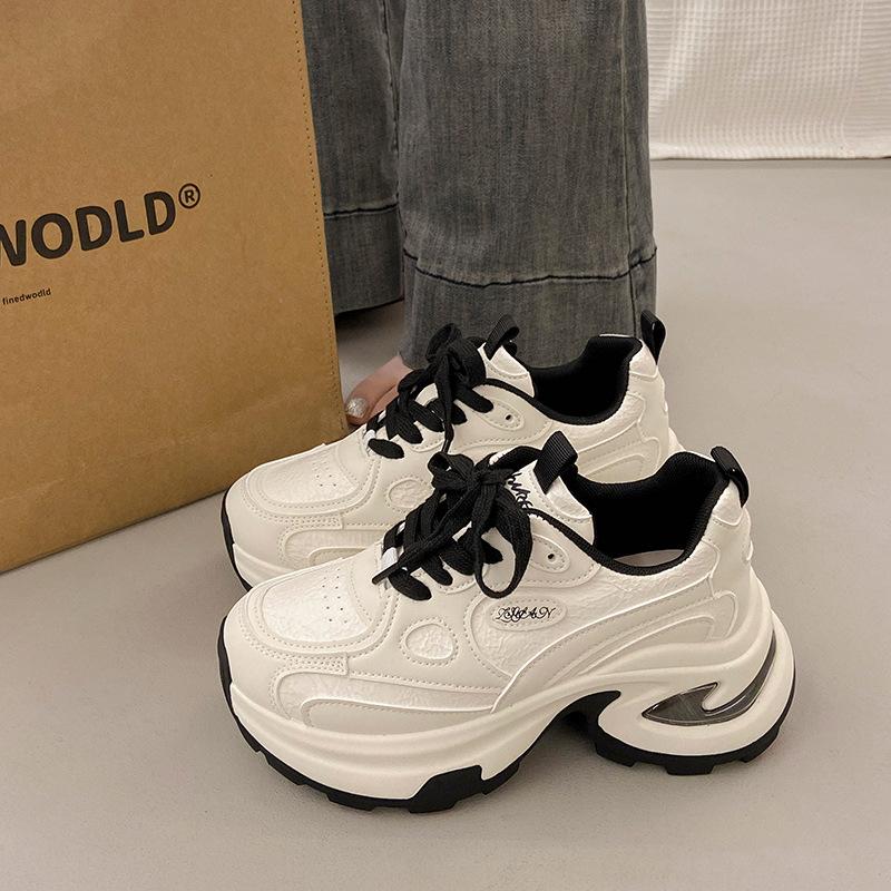 

Leather Daddy Shoes Women s 2025 Summer New Thin Versatile Breathable Muffin Heightening Small Casual Sneakers 40 чёрный