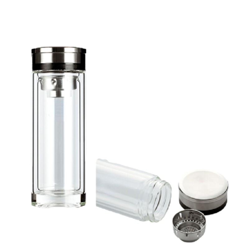 Louis Fees GQS-3005 Double Wall Glass Tea Mug with Lid