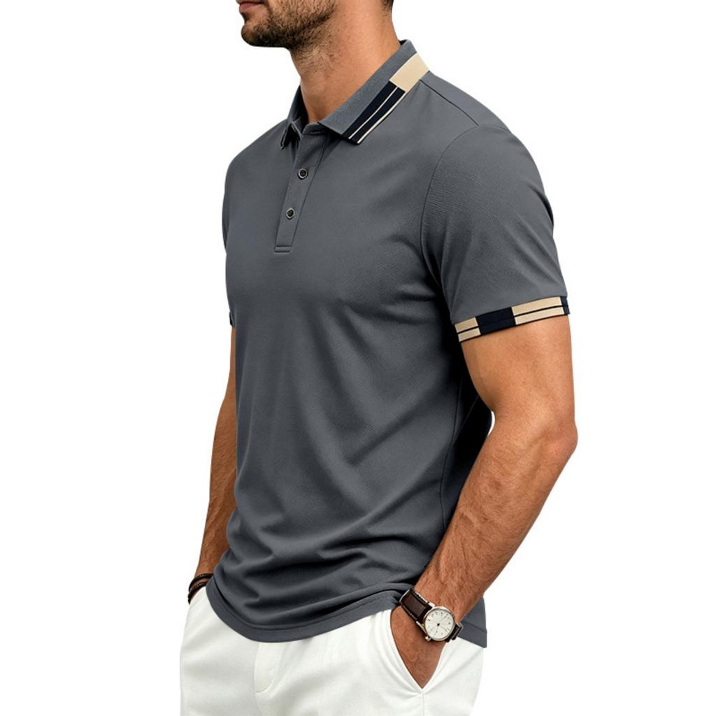 Men’s Short Sleeve Polo Shirt Quick Dry Athletic Golf Shirt with Contrast Collar and Cuffs for Casual Sportswear