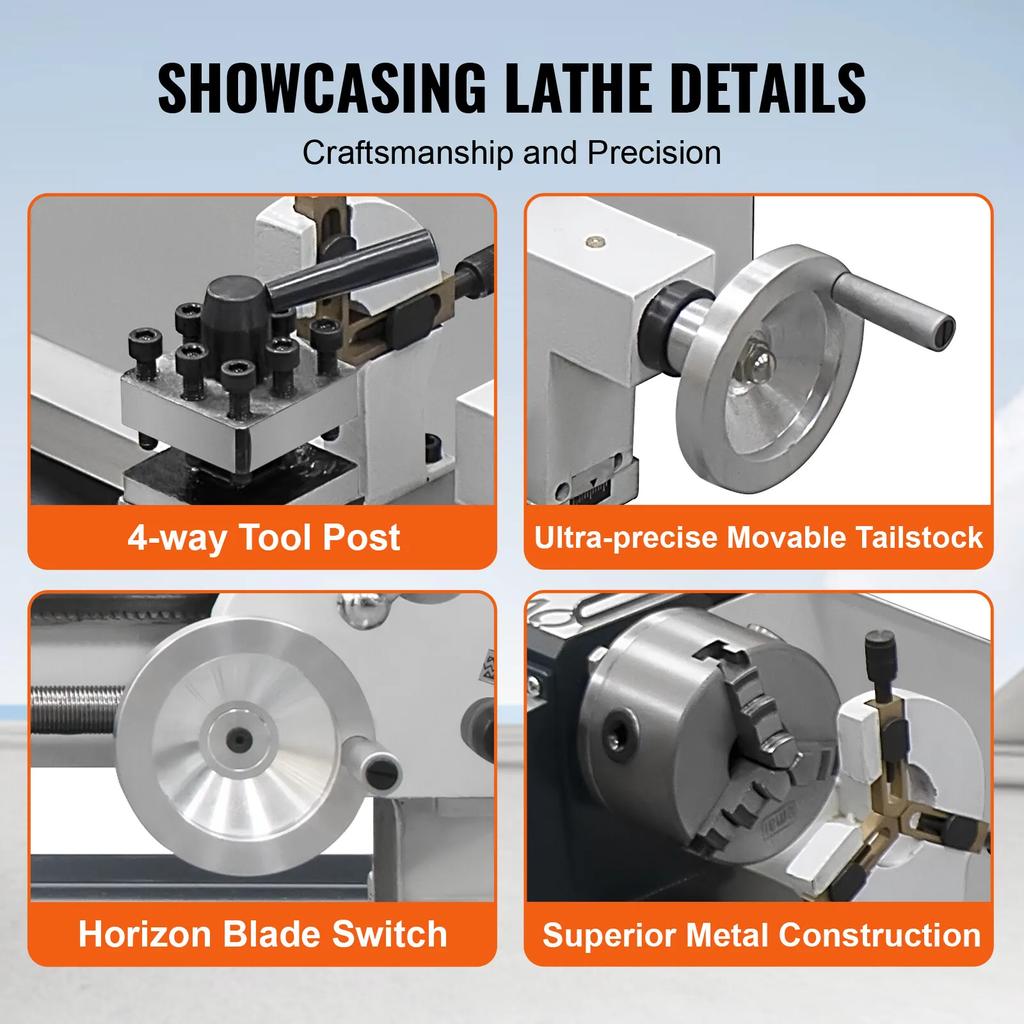 Metal Lathe 220x750mm, Precision Mini Metal Lathe 1500W Variable Speed, Mini Lathe Precision Bench Top Metal Working Lath