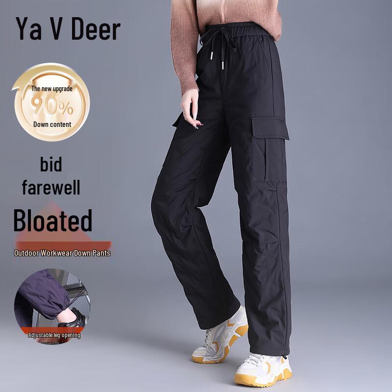 

Yalu Women s High-Waist Cargo Straight-Leg Cuffed Down Pants