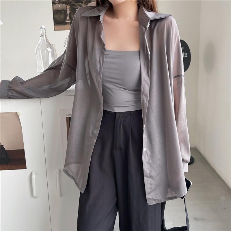 GMXIA Damen Sommer Sonnenbekleidung Hemd Dünne Durchsichtige Chiffon Jacke Tops