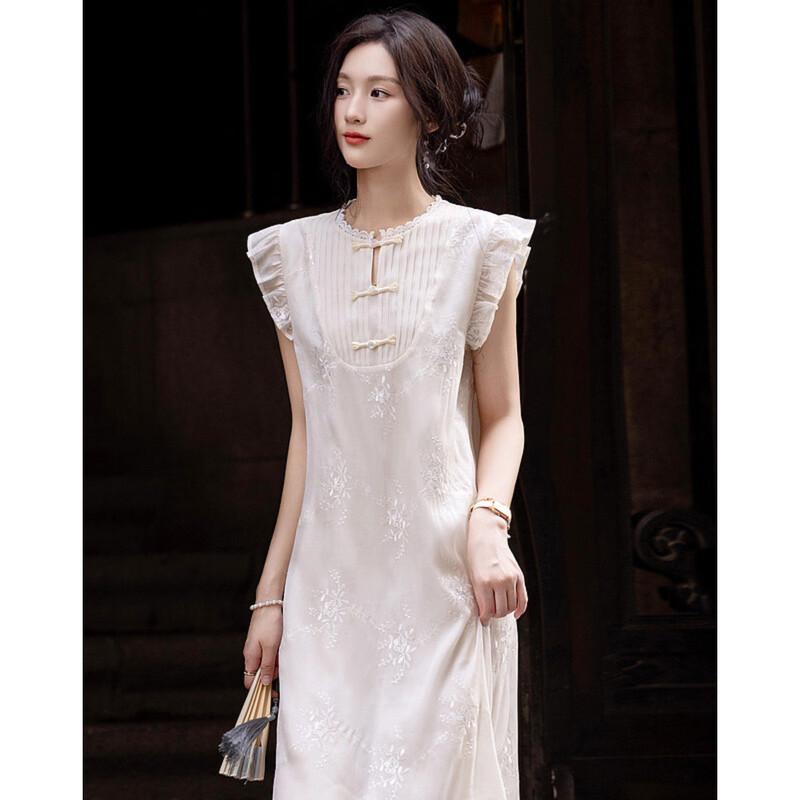 

New Chinese Style Embroidered Fly-Sleeve Lace Dress L