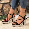High Heel Sandals Summer New Round Toe One Strap Platform Non-slip Wear-resistant Block Heel Shoes