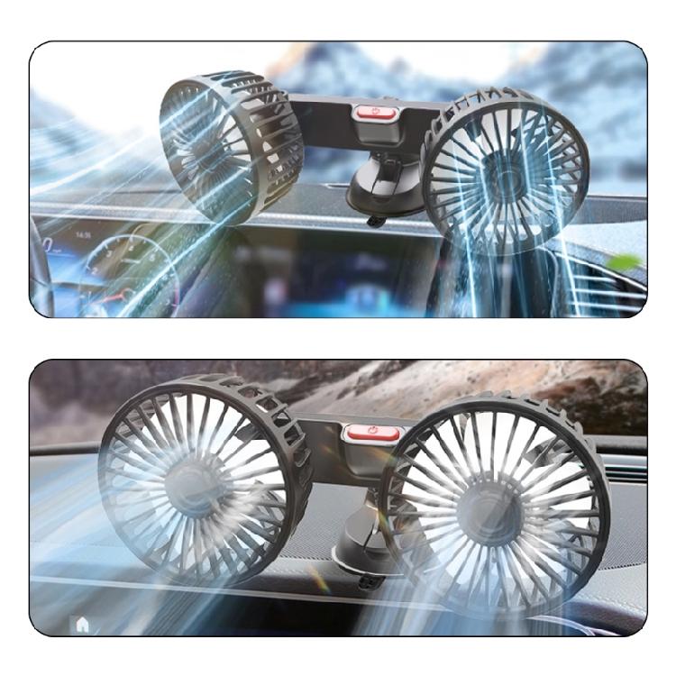 Vehicle Mounted USB Fan Car Dual Head Rotation Cooler Fan Suction Cup Cooler Fan