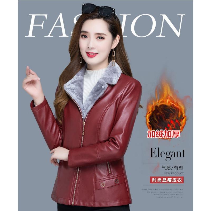 Women S Short Fleece Lined Suit Collar Leather Jacket Winter Casual Coat