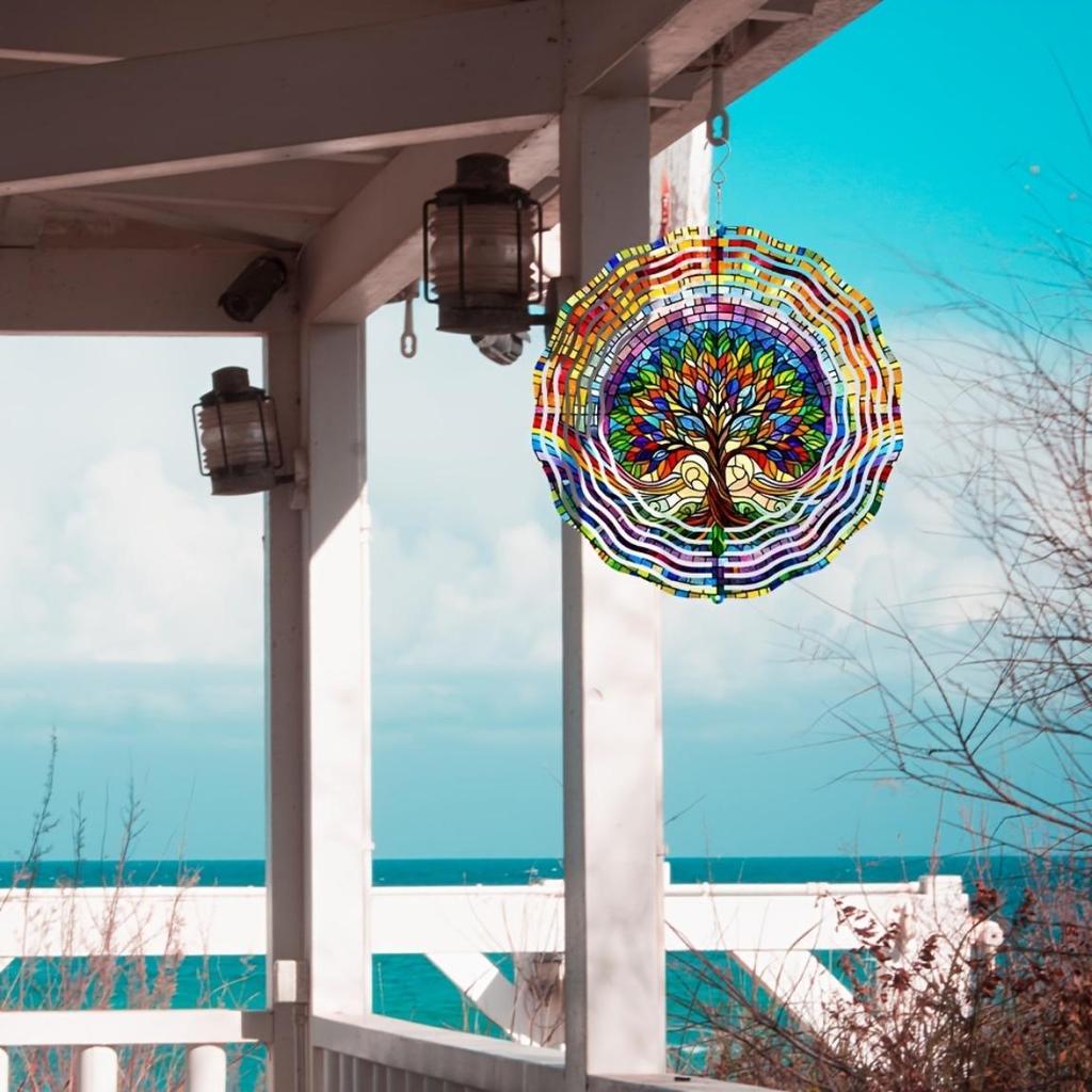 Vivid Tree of Life Spinner - 3D Stainless Steel Wind Sculpture with Colorful Leaves, Dynamic Hanging Garden Art for Indoor/Outdoor Decor