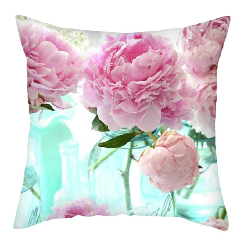 Capas de Almofada RZN Planta Flor Rosa Capas de Almofada Algodão para Quarto Sofá e Cadeira Capas de Almofada Decorativas 45*45cm