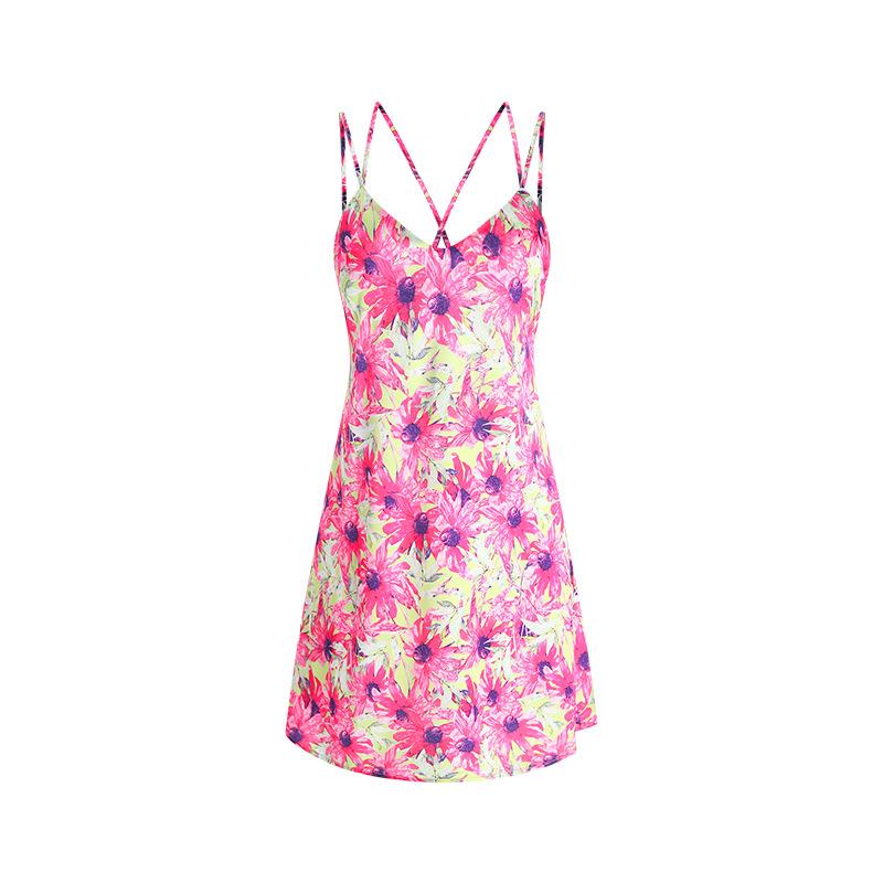 Women's Satin Print Push Up Padded Cross Back V Back Sleep Dress Lounge Set