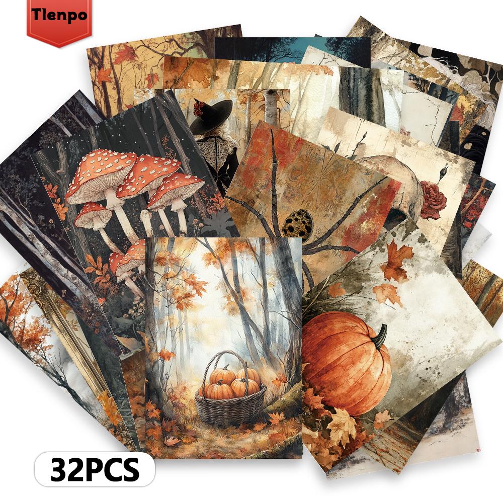 32pcs, Vintage Autumn Harvest Postcard, Halloween, Birthday/Anniversary Gift, Collectible, Suitable for Gifting, Mailable.