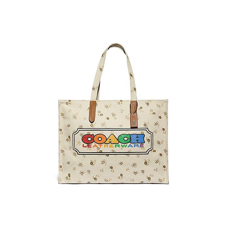 

Coach Recycled Tote 42 Rainbow Badge Floral Print Canvas And Smooth Leather Tote Bag Women Tote Bags Light-Pink 717-L38 Basic Set (Bag+Dust Bag)