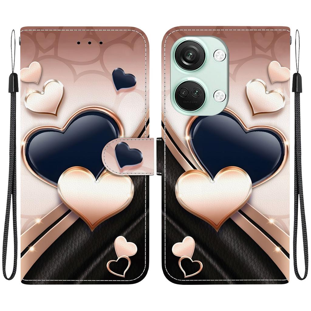 Handmade PU Leather Flip Case for OnePlus Nord 3 / OnePlus Ace 2V Anti-Slip Shockproof Cover with Wrist Strap & Heart/Rose Cat Designs