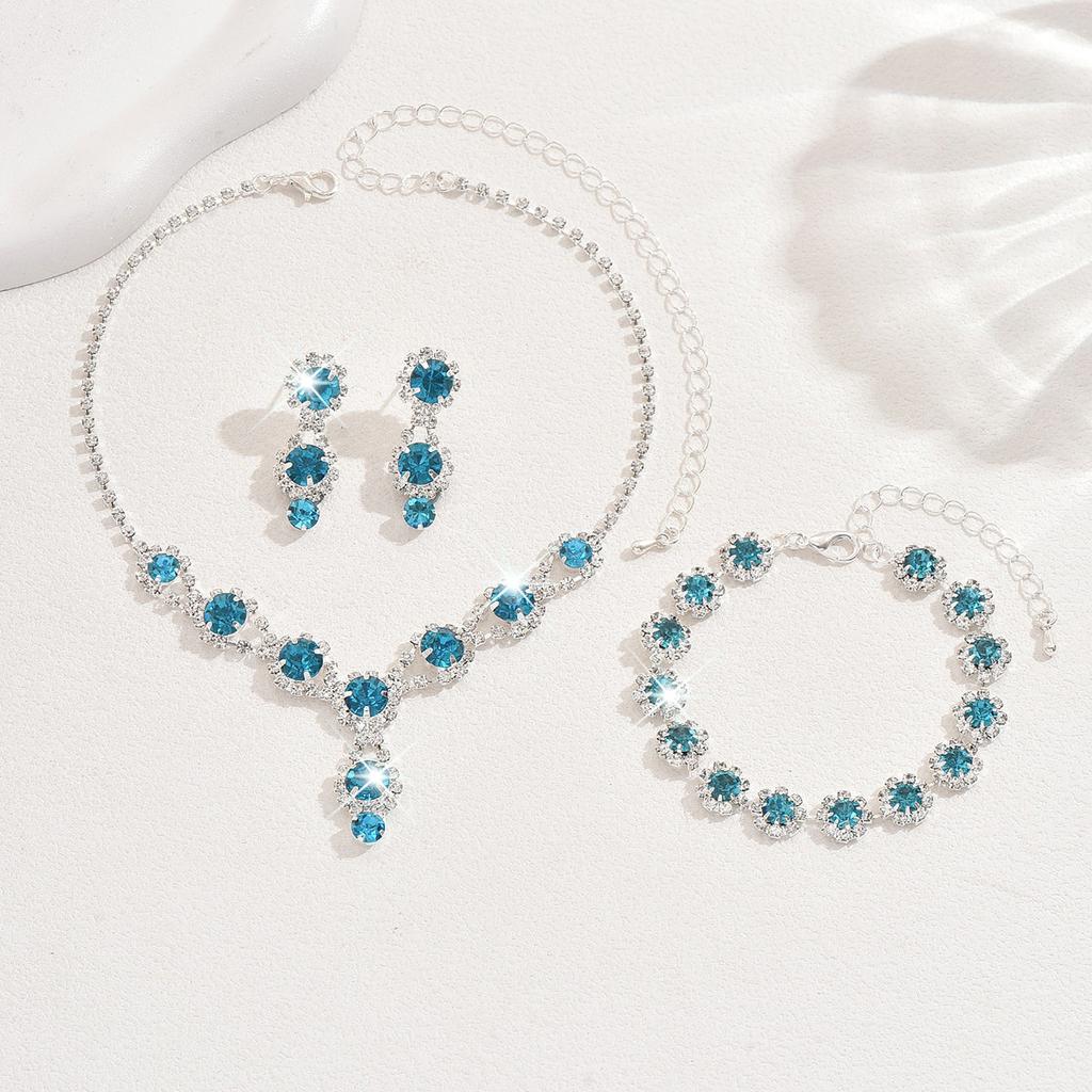Rhinestone Women's Earrings Necklace JBracelet Ewelry Set Bride Wedding Accessorie