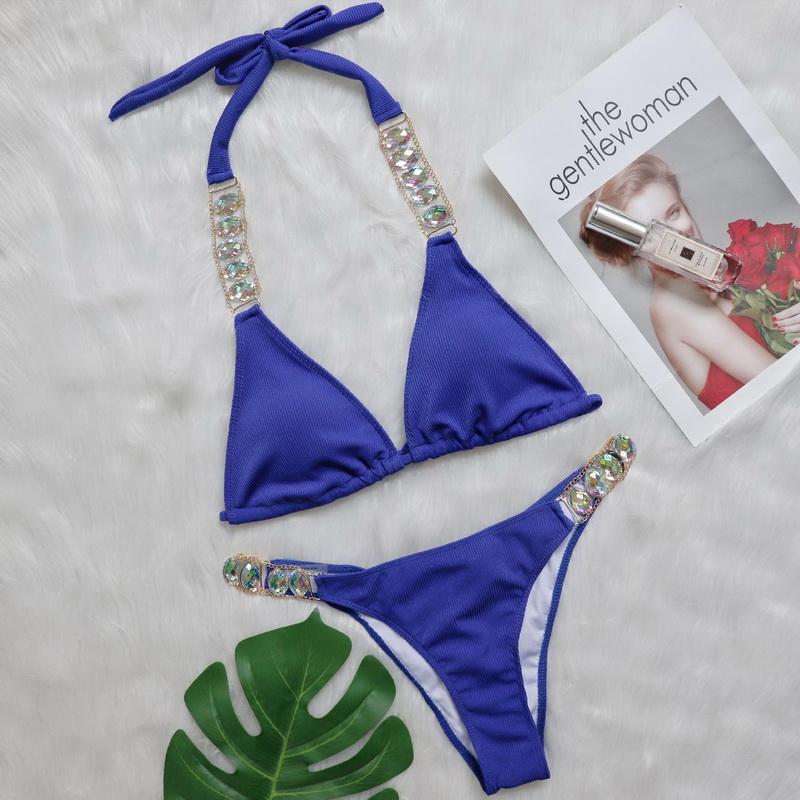 Kostium kąpielowy damski jednoczęściowy Para Praia, gładki, z wiązaniem 2026, luksusowy, kolorowy, z kryształkami, bikini damskie, zestaw bikini push-up, strój kąpielowy