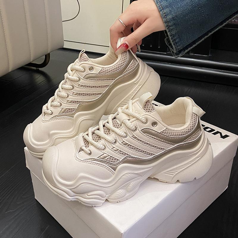 New White Dad Chunky Sneakers Casual Vulcanized Shoes Woman High Platform Sneakers Lace Up White Sneakers Women Zapatillas