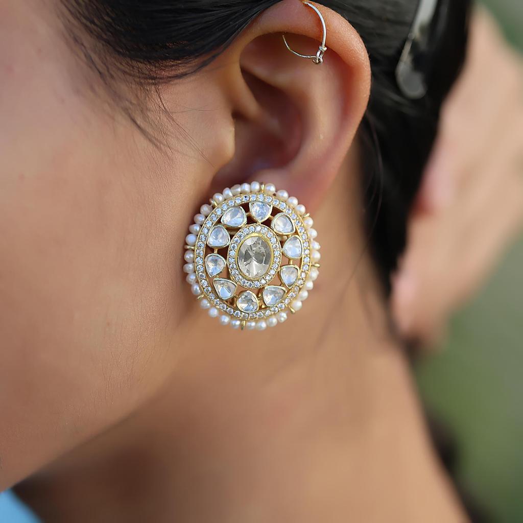 Cercei Kundan placați cu aur Argint Sterling 925 Bijuterii Polki lucrate manual Cercei cu moissanit Bijuterii pentru femei indiene