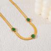 New Gold-Plated Stainless Steel Emerald Necklace - Women's Light Luxury, Fade-Resistant Chinese Style