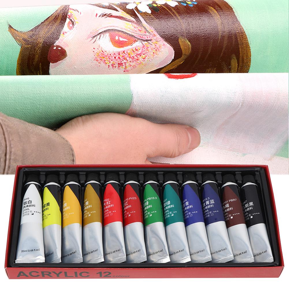 12 Color Acrylic Paint Set Hand Painted Wall Painting Pigment Paint Tube Art Drawing Supplies