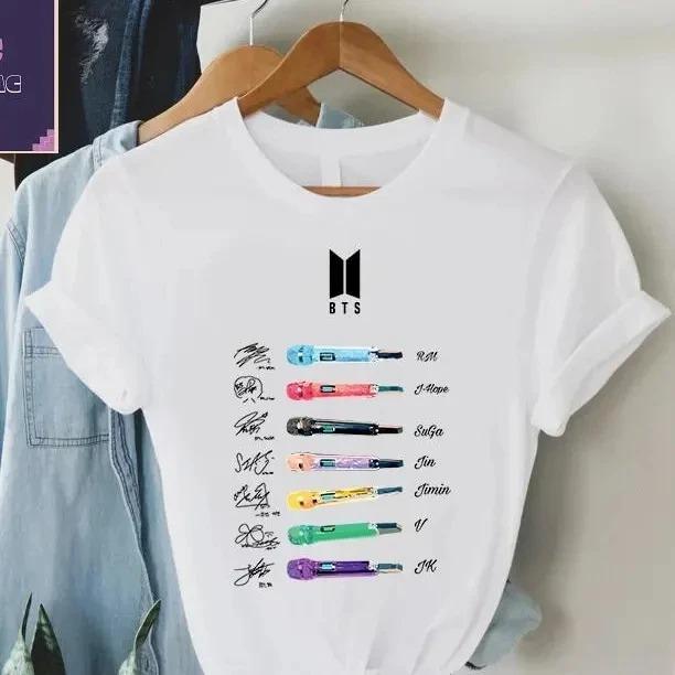 2026 Kpop BTS Členové Podpisy na Mikrofonu Potisk Tričko Krátký Rukáv Módní Ležérní Top pro Ženy Muže Korejští Fanoušci Dárek