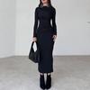 Women's Fall Long Sleeve Bodycon Maxi Dresses Sexy Ruched Neck Slim Fit Cocktail Party Dress