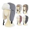 Lei Feng Hat Plaid Print Velvet Lining Buckle Closure Ear Protection Hat Windproof Cold Weather Outdoor Hat