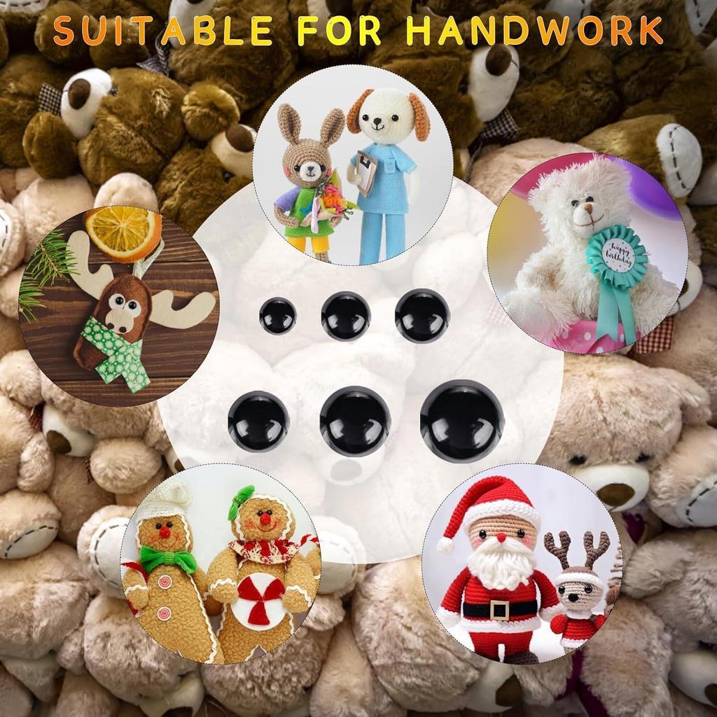 Black Safety Eyes Set (6-12mm) with Washers for Dolls & Toys