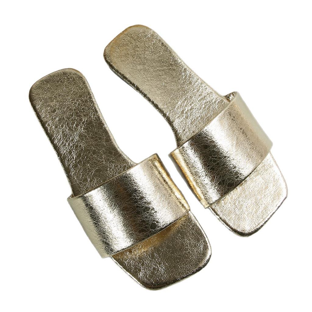 2025 Summer New Large-size Women's Slippers Casual Glossy Outer Wear Light One-word Flat-bottomed Cool Slippers