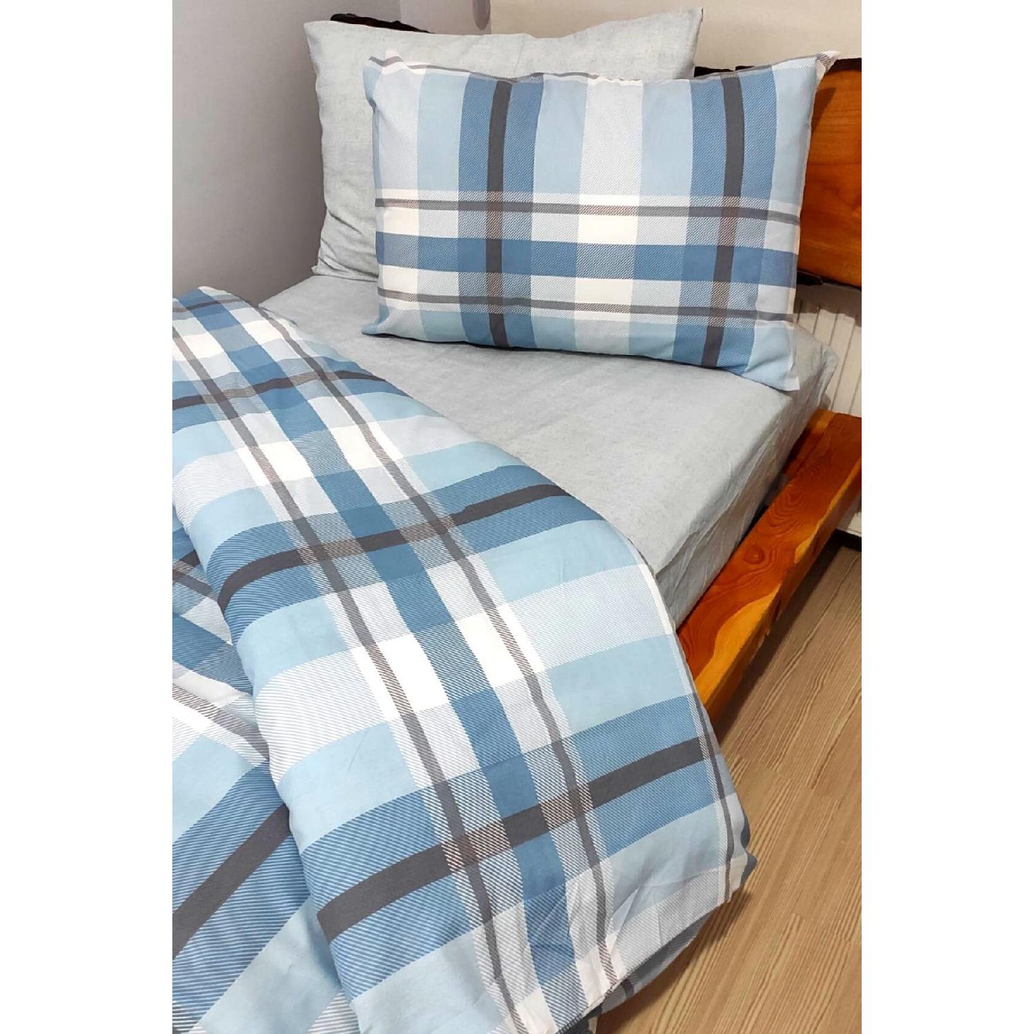 

Single School Duvet Cover Set With Elastic Sheets, Plaid Blue, 4 Pieces синий