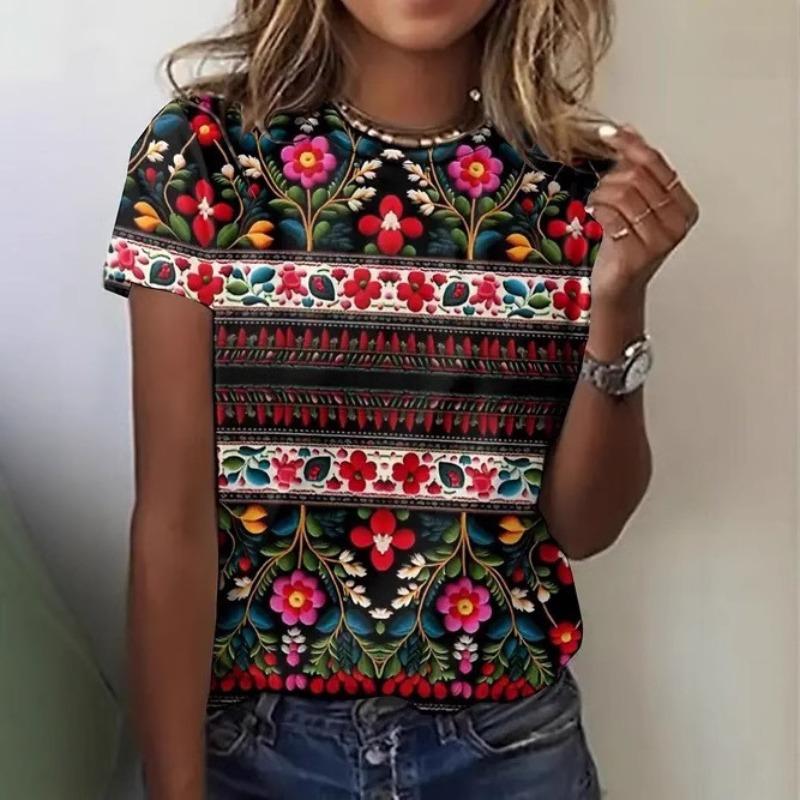Summer Women's Clothing Elegant Temperament High-quality Retro Printed Pattern Short Sleeves Shirt