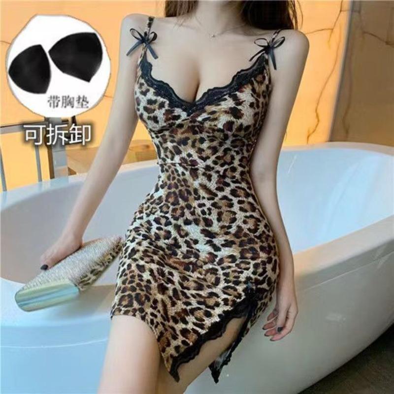 Sexy Lingerie Sexy Leopard Print Suspender Nightgown Passion Seduction Lace Bow Sex Suit Summer Flirting