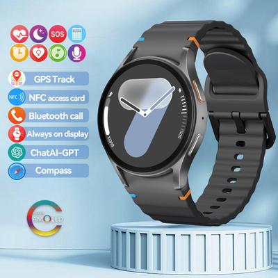 Reloj 7 Mini Smartwatch Hombres Mujeres HD AMOLED Llamada de Voz Rastreador GPS NFC Brújula Relojes Deportivos Esfera Personalizable Reloj Para Android IOS