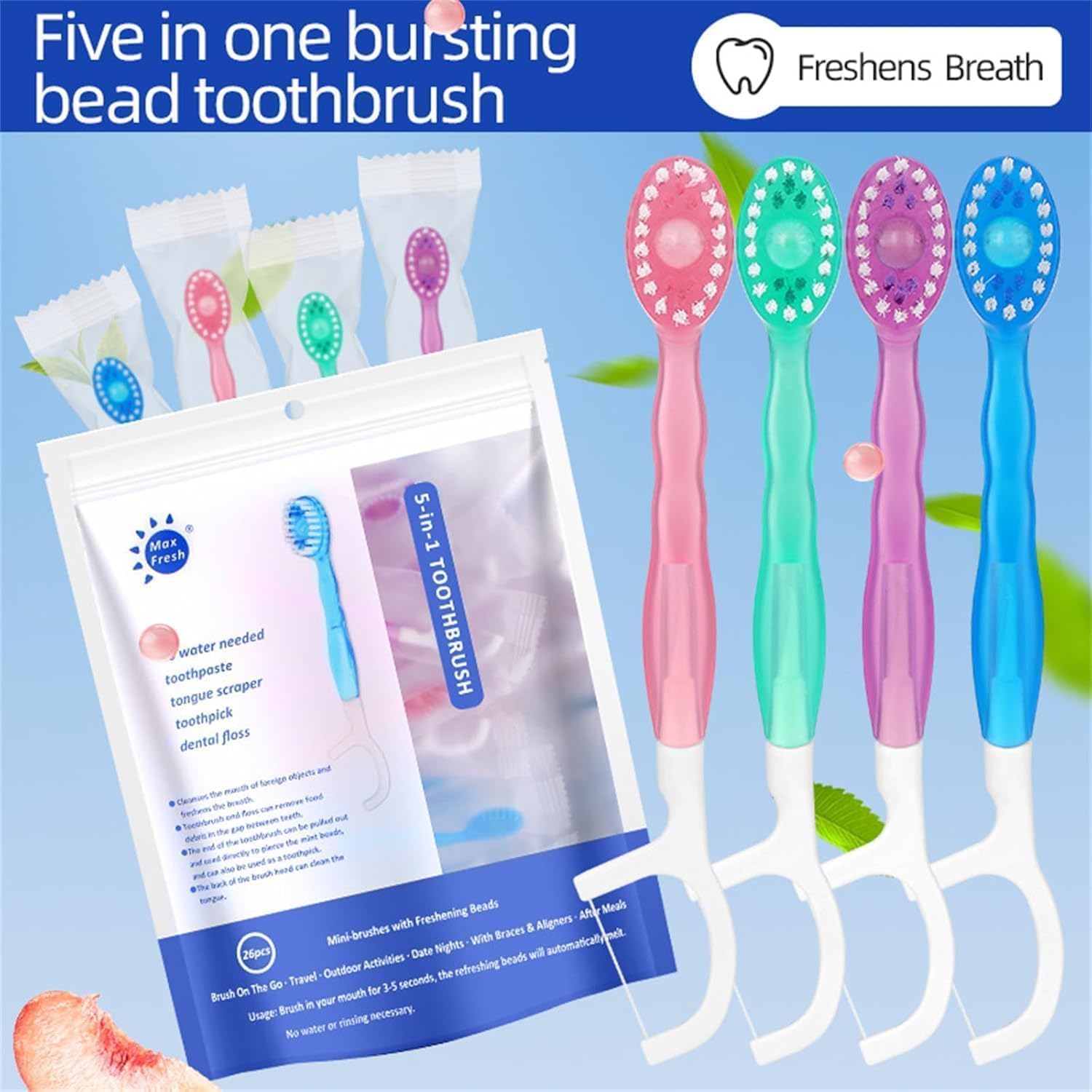 Portable Multi 2-in-1 Toothbrush Dental Floss 12pcs for Oral Cleaning Disposable Toothbrush for Adults on Business Trips
