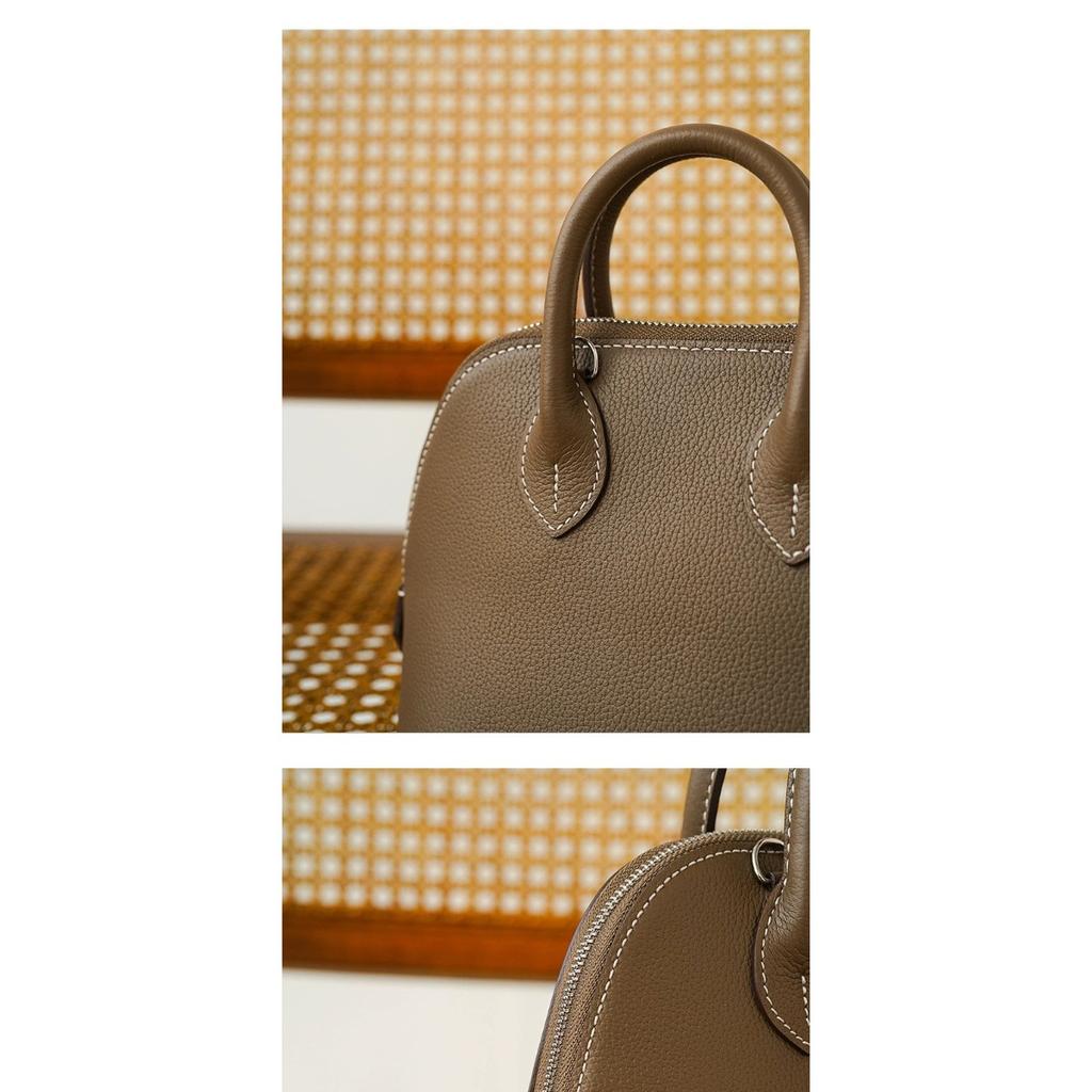 First Layer Cowhide Handheld Women's Bag, High-end Niche Design, Shell Bag, Simple and Versatile Mini Messenger Bowling Bag