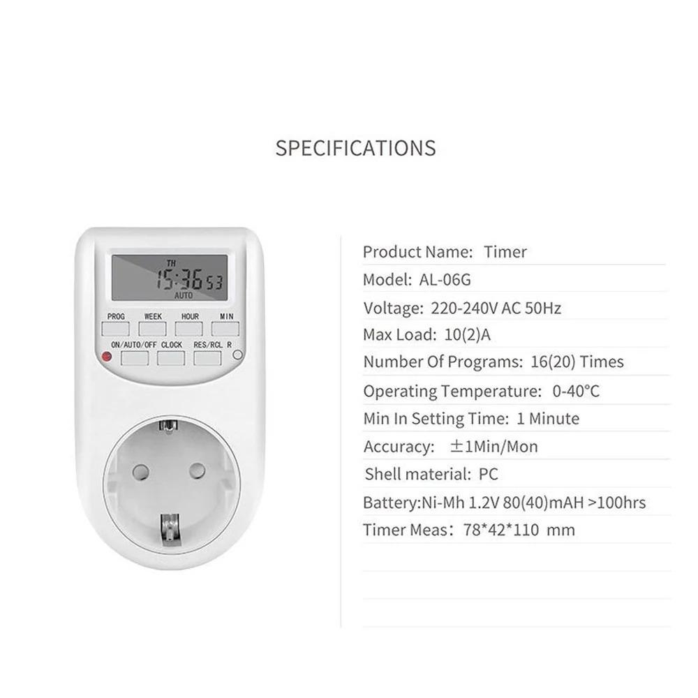 Digital Programmable Timer Socket for Energy Saving - EU Compatible Kitchen Switch with Weekly/Daily/Hourly Timing Control