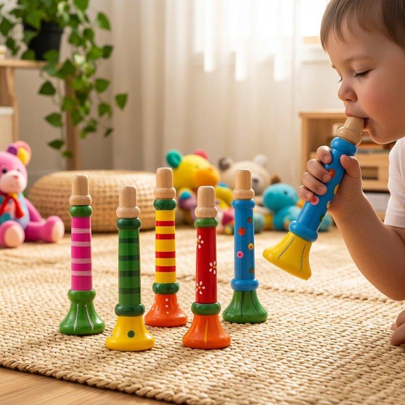 Wooden Trumpet Toy Kids Horn Whistle Musical Instrument Early Educational Montessori Sound Training Interactive Play Toy Gift