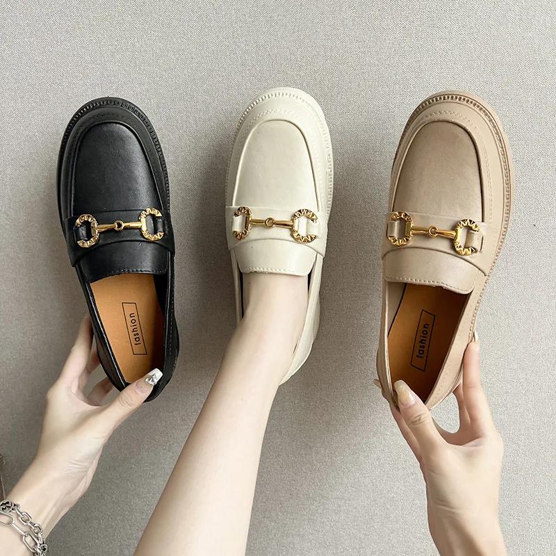 Women's Loafers Shoes Autumn Platform Sole British Style Fashionable Outdoor Slip-On Single Shoes Thick Sole Korean Style