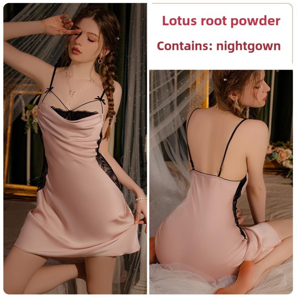 Sexy Swinging Collar Private Room Pajamas Ice Silk Comfortable Suspender Pajamas Robes Women's Loungewear Set