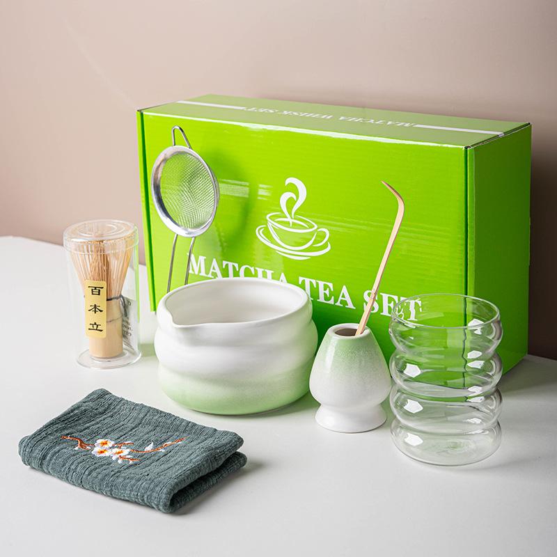 7-8pcs Set Traditional Ceramic Tea Matcha Bowl Durable Handmade Green Tea Maker Cup for Matcha Preparation Kitchen Supplies