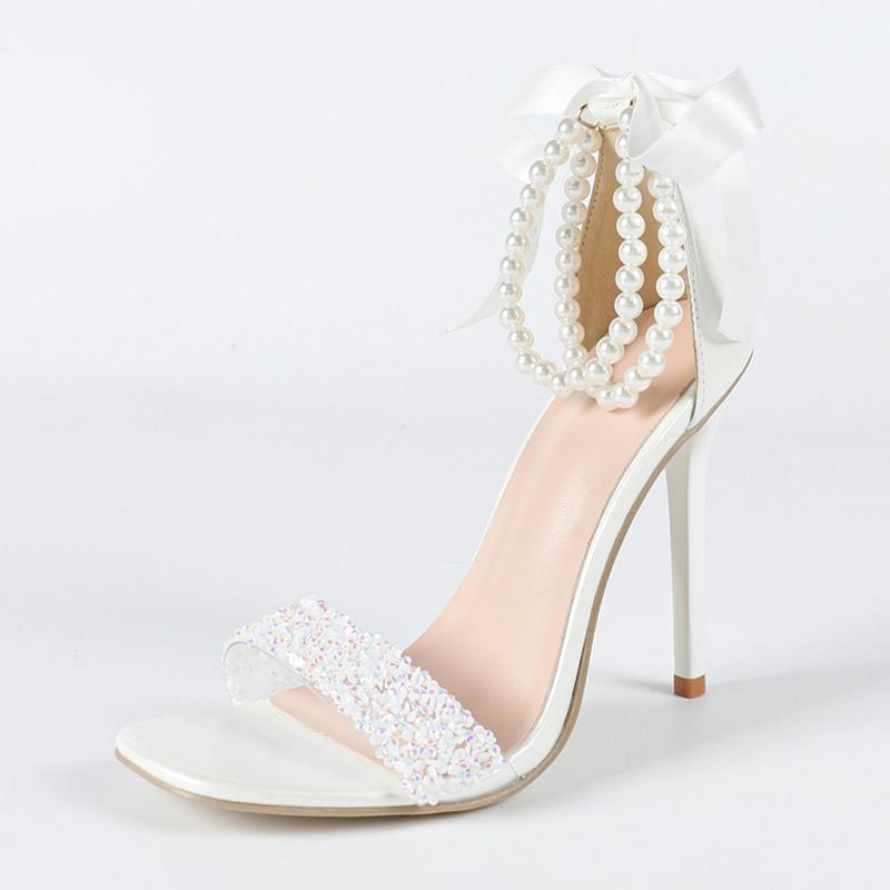 

Модные Liyke Белые Босоножки на Шнуровке с Бусинами на Щиколотке Женские Летние Модные Босоножки из ПВХ с Открытым Носком и Пайетками на Высоком Каблуке для Банкета и Вечеринки 35 белый