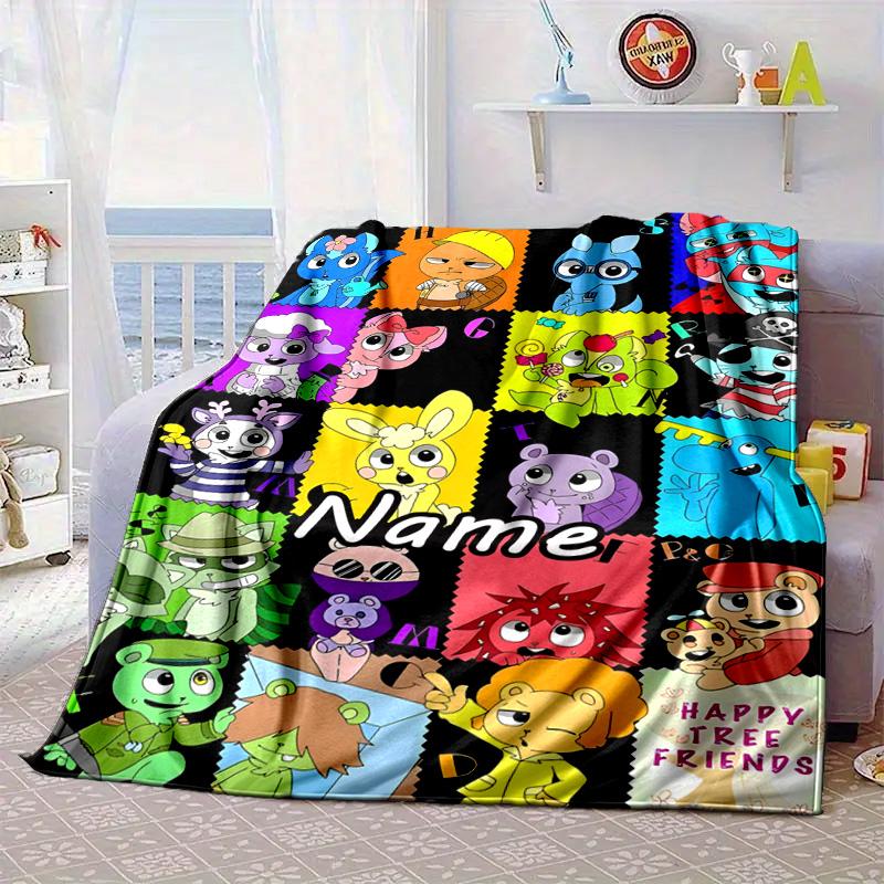 Custom Name Happy Tree Celebration Blanket Bed Sofa Blanket Flannel Blanket for Camping, Hiking, Picnic Essentials,gift for Family and Friends