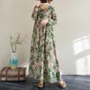 Early Spring Floral Vacation Style Travel Round Neck Retro Long Dress for Women Long Sleeved Vintage Dresses