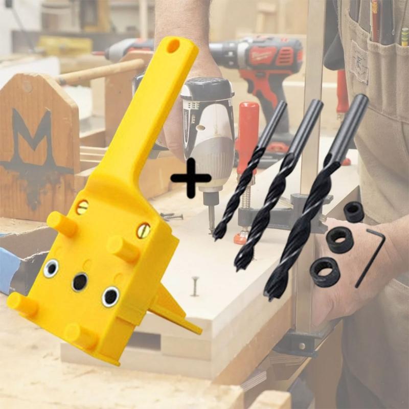 Drilling Guide Tool with 6/8/10mm Hole Punch Locator for Woodworking Projects Including Easy Setup Mechanism