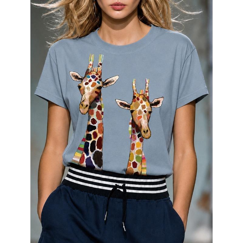 Women's Spring Summer Casual T-Shirt, Monarch Butterfly & Floral Print Crew Neck Tops for Daily Street Holiday Outfit