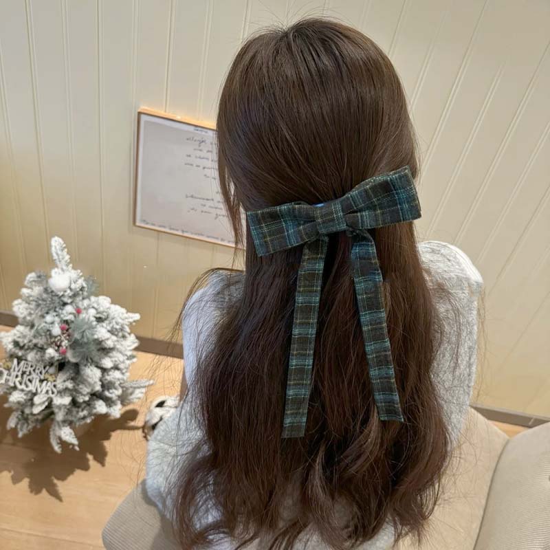 Elegant Plaid Ribbon Bow Hairpins Women Girls Hair Clips Claw Barrettes Accessories Hairclip Headdress Headwear Ornament